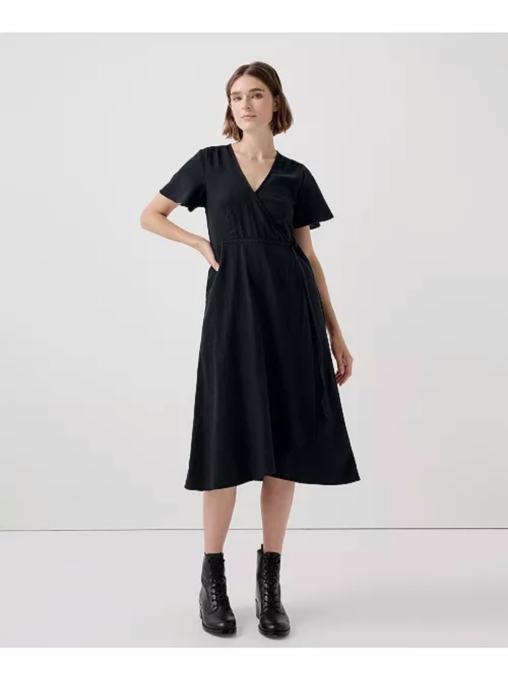 Pact Black Wrap Midi Dress